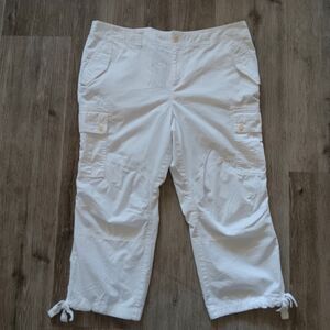 Lauren Ralph Lauren White Cargo Capri Jogger Women 16W Cotton Coastal Beachy